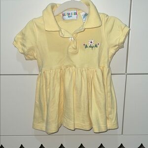 VINTAGE 90s Class Club Light Yellow Polo Collared Dress with Floral Embroidery